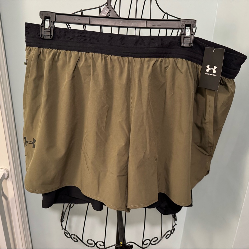 Under Armour Men's Vanish Elite 2-in-1 Shorts Olive Green Black 3X 3XL